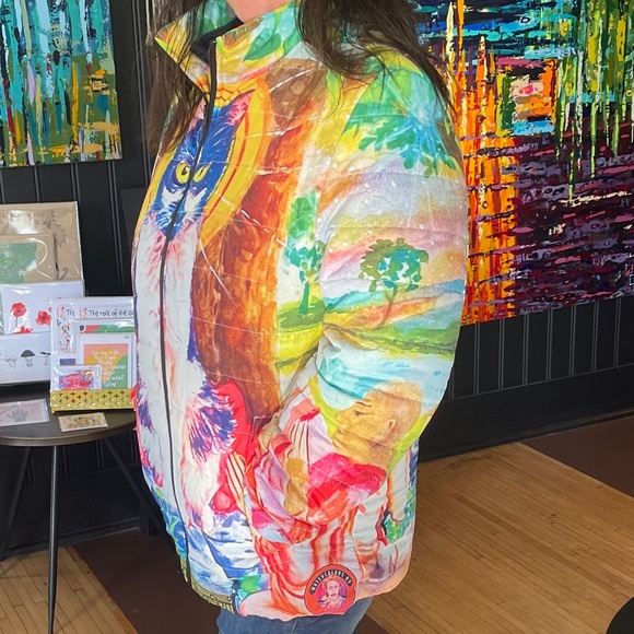 Pussycat Paradise Puffer - Zen Cat Worship Feline Buddha Artisan Quilted Jacket - Picture 8 of 12
